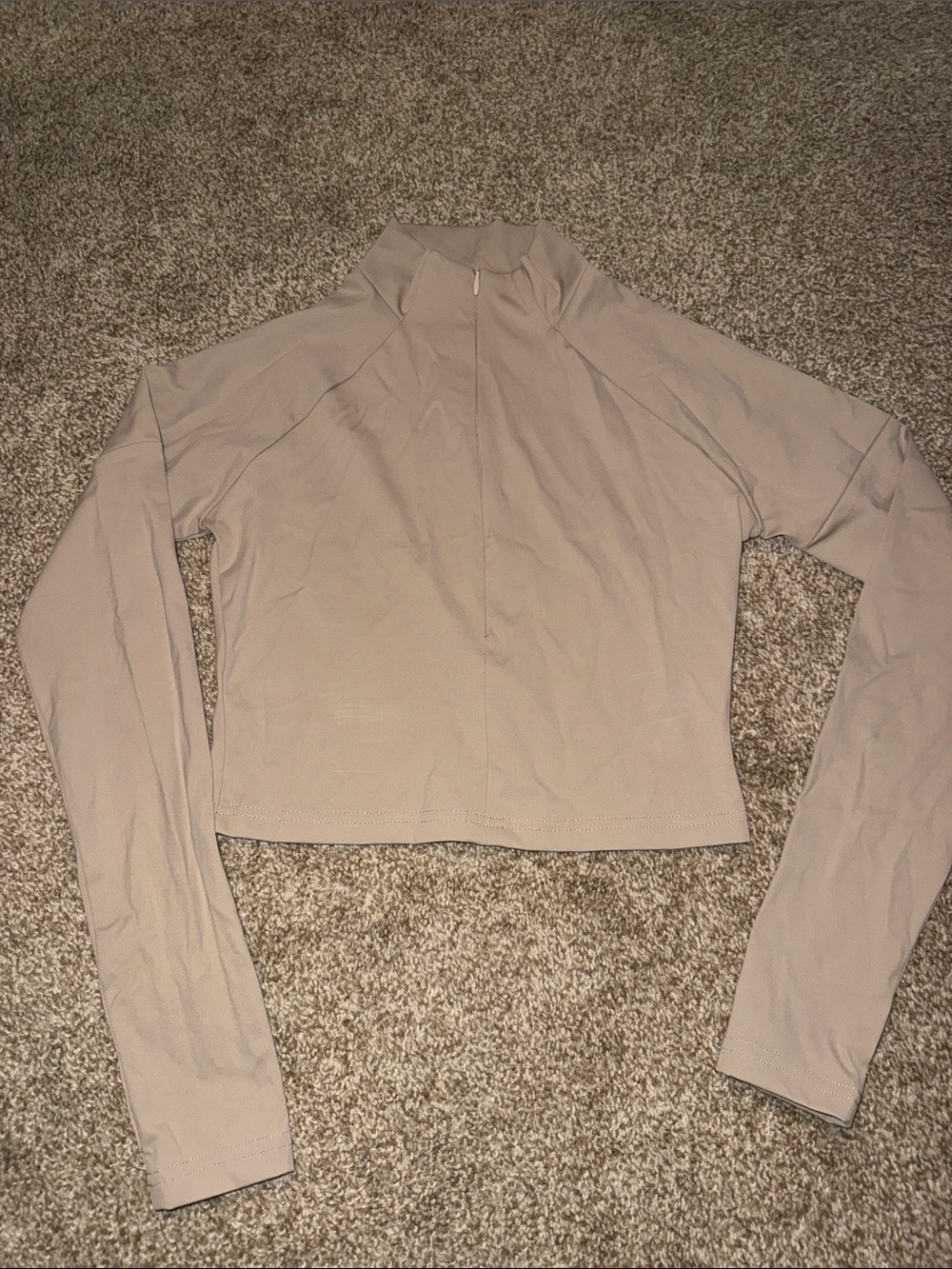 Tan Musera- quarter zip, cropped, running spandex jacket. Size S- fits like XS.